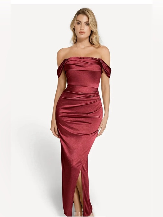 POLILUSH Dresses & Skirts - Shapewear Off Shoulder Shine Ruched Sculpting Maxi Dress